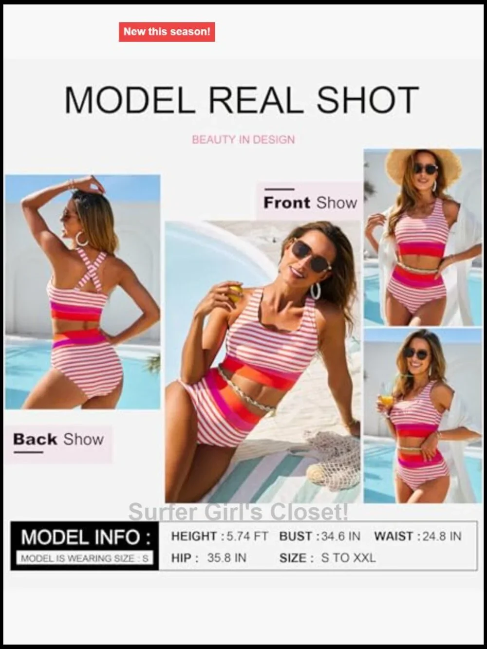 High Waisted Bikini Set Two Piece Swimsuit Color Block Scoop Neck